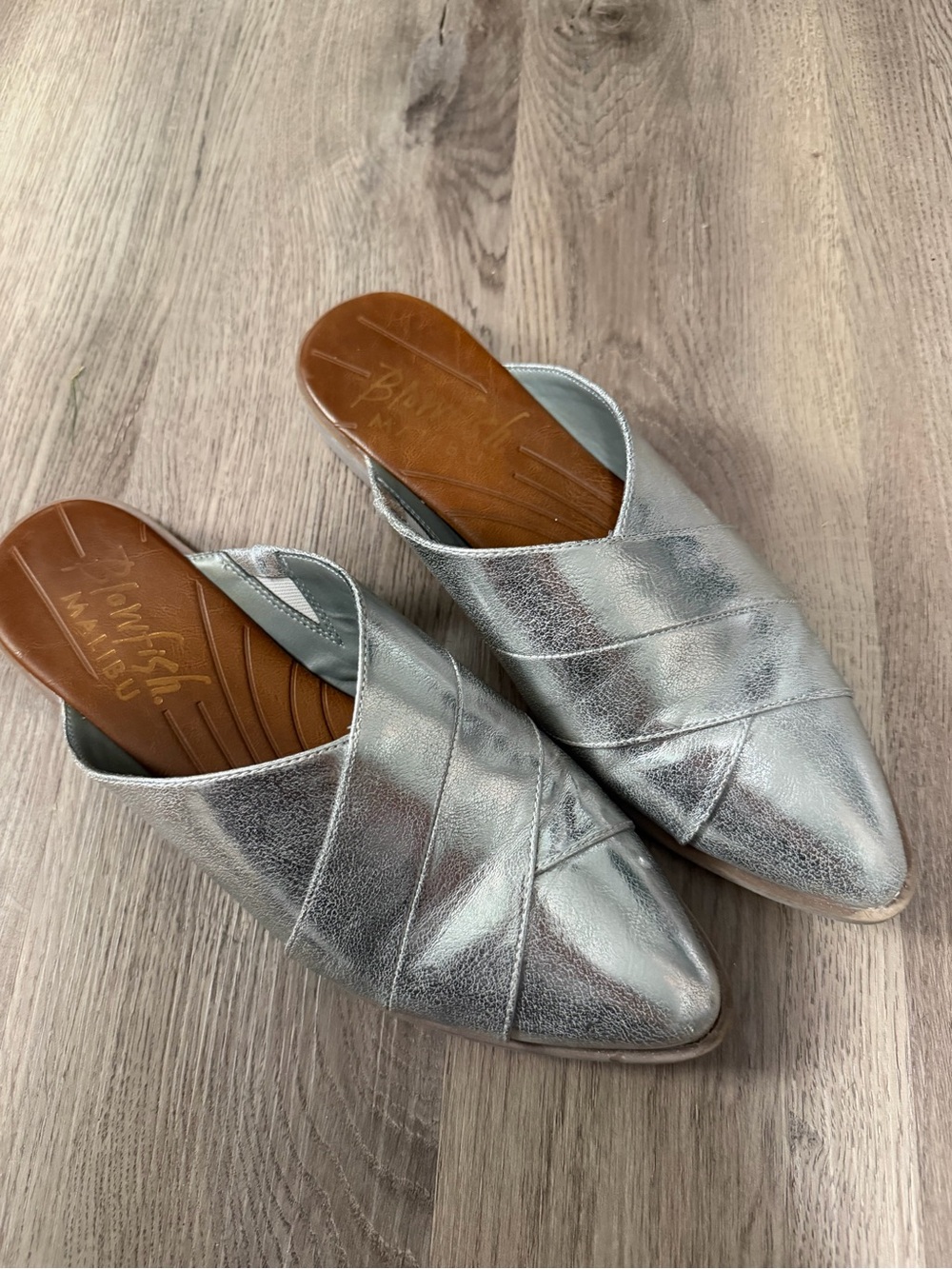 Blowfish Metallic Silver Pointed Slip-On Mules